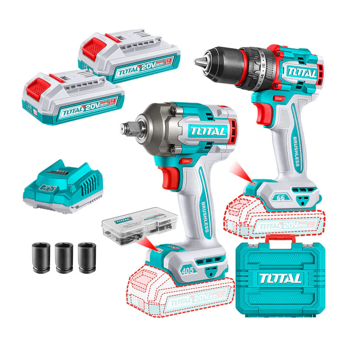 Kit Taladro Percutor 66Nm + Llave Impacto 405Nm 20V + Acc