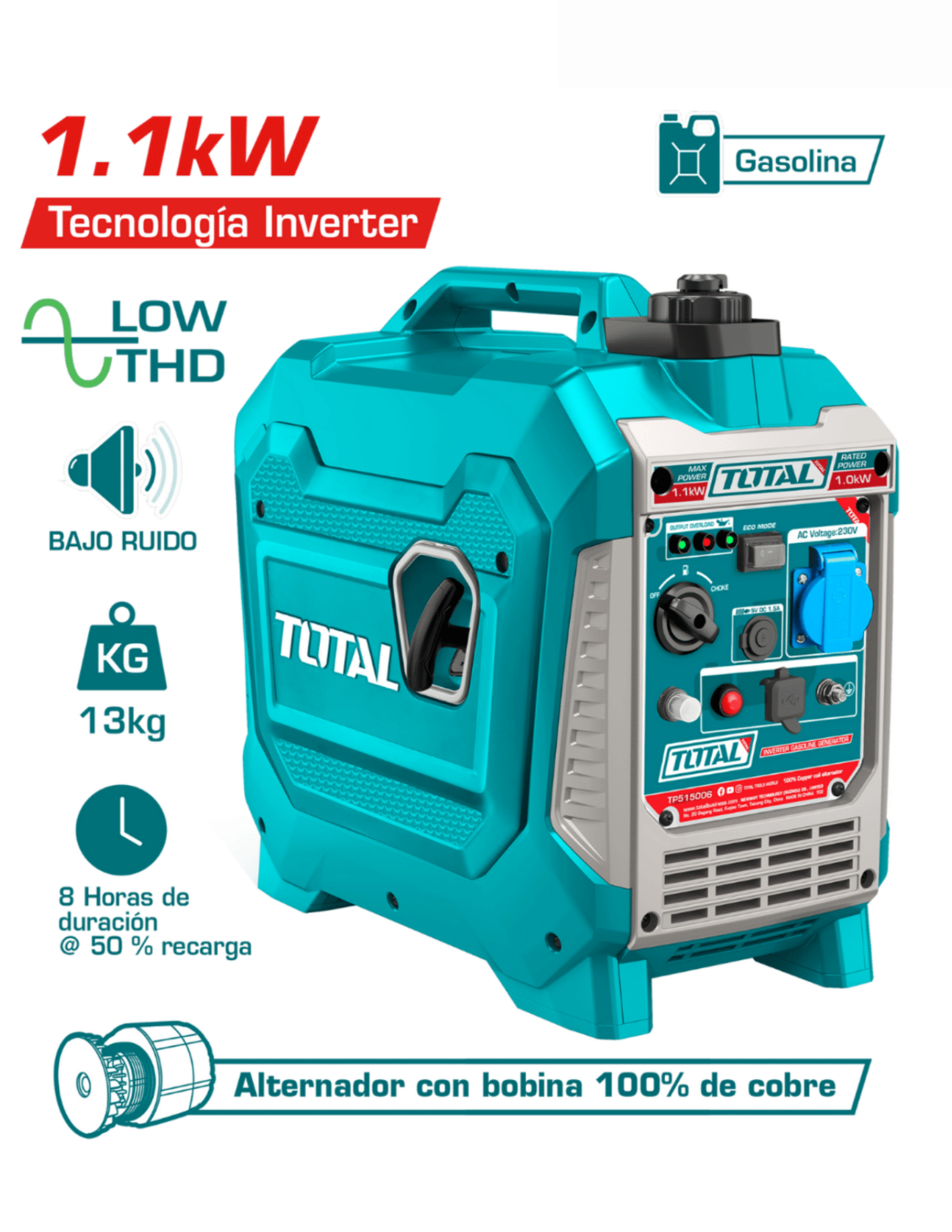 Generador De Gasolina Inverter Total 1.100w