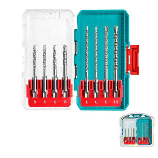 Juego Puntas y Brocas para Rotomartillo 8 Piezas sds-plus Total