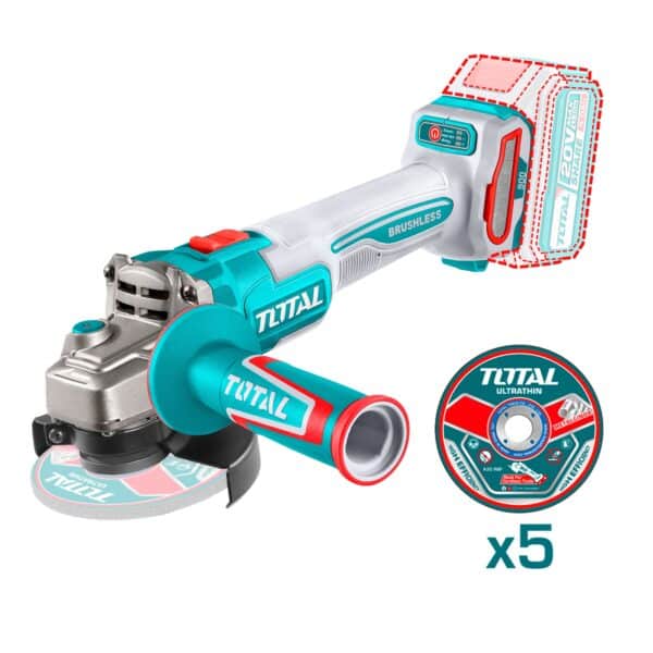 Esmeril Angular Inalambrico 20V 115mm 900W Bateria y Cargador Total