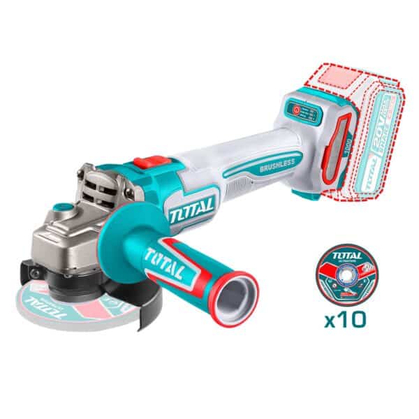Esmeril Angular Inalambrico 20V 115mm 1000W Bateria y Cargador Total