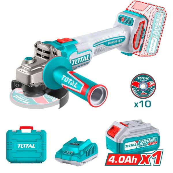 Esmeril Angular Inalambrico 20V 115mm 1000W Bateria y Cargador Total