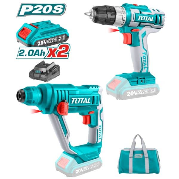 Kit Taladro y Rotomartillo Inalámbrico 20V Total