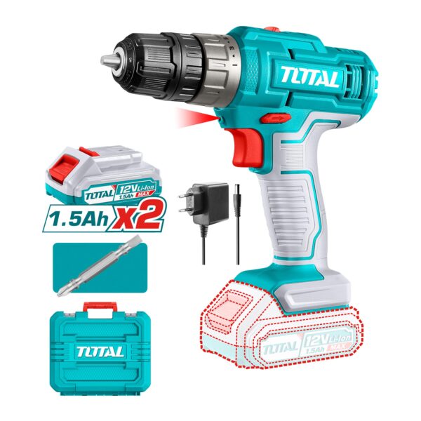 Taladro Inalámbrico 10mm 12V con Batería y Cargador Total