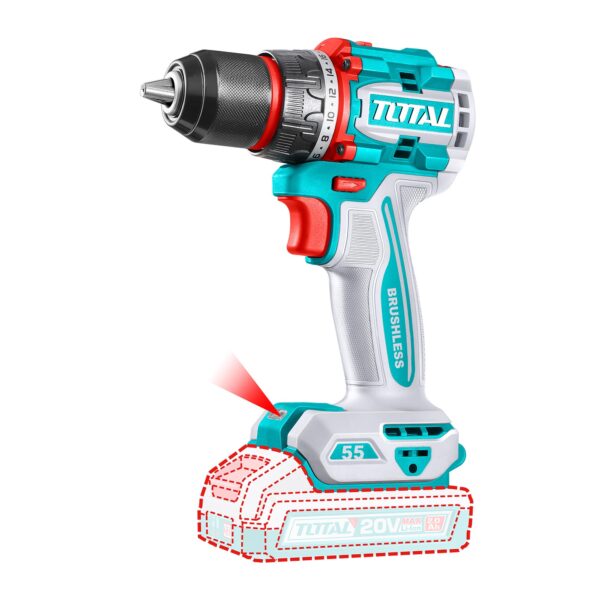 Taladro Inalambrico 13mm 20V 55nm con Bateria y Cargador Total