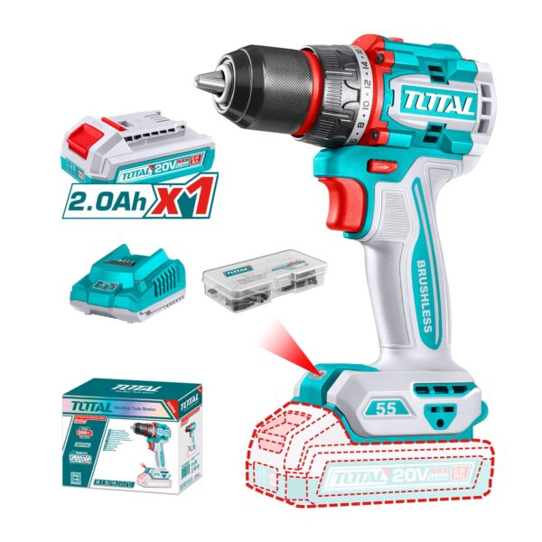 Taladro Inalambrico 13mm 20V 55nm con Bateria y Cargador Total
