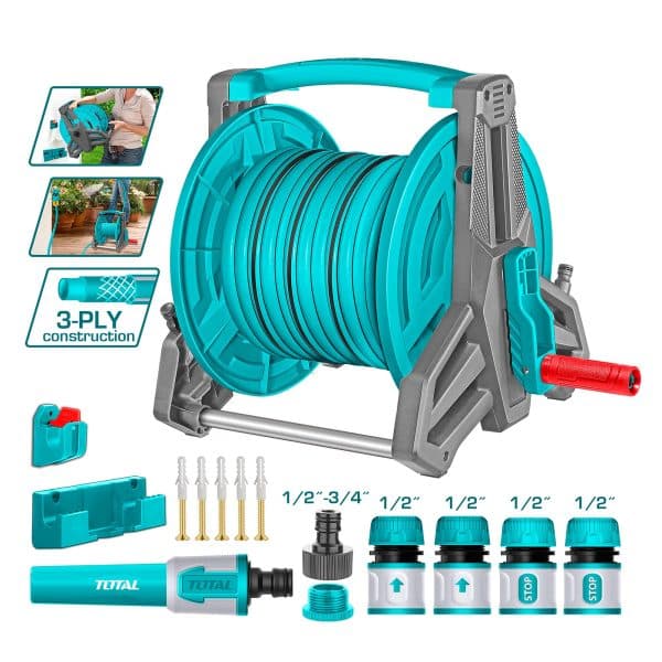 Juego de Carrete para Manguera de Riego PVC 1/2″ 20 m Total