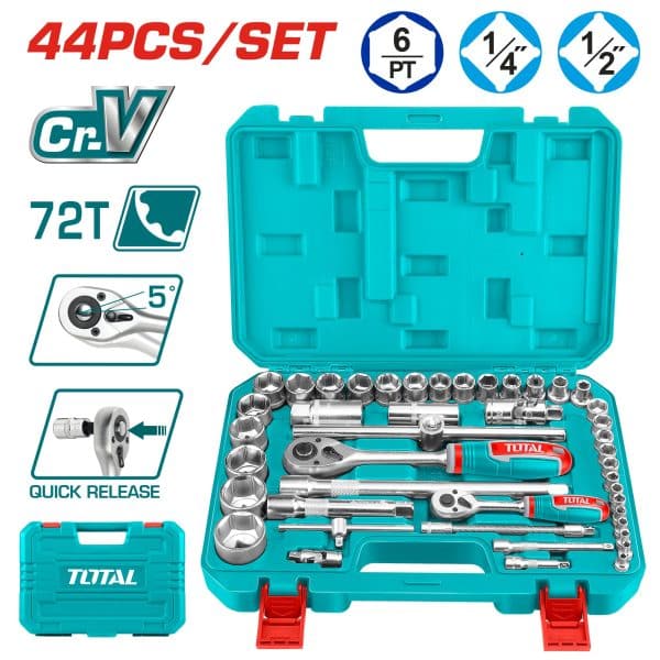 Juego de Dados 44 Piezas 1/4″ y 1/2″ Total