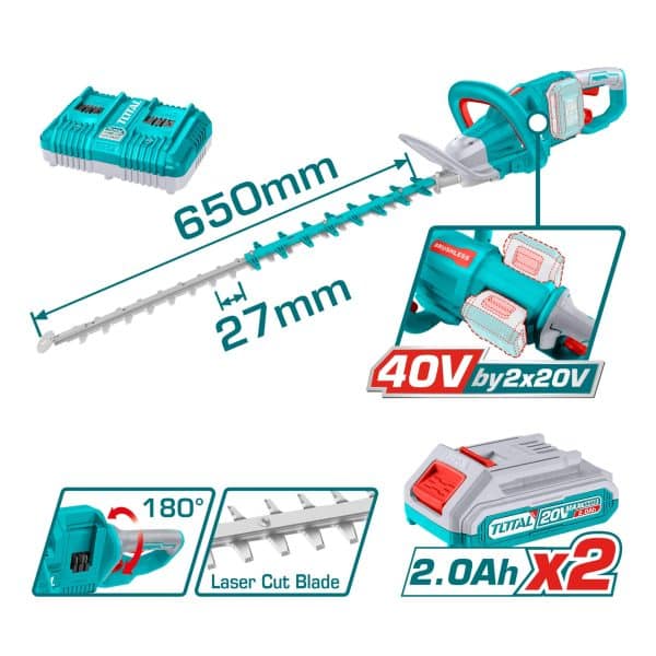Cortasetos Inalámbrico 40V con Batería y Cargador Total
