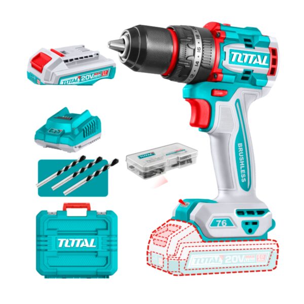 Taladro de Impacto Inalambrico 13mm 20V 76nm con Bateria y Cargador Total