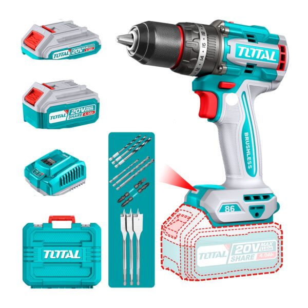 Taladro de Impacto Inalambrico 13mm 20V 86nm con Bateria y Cargador Total