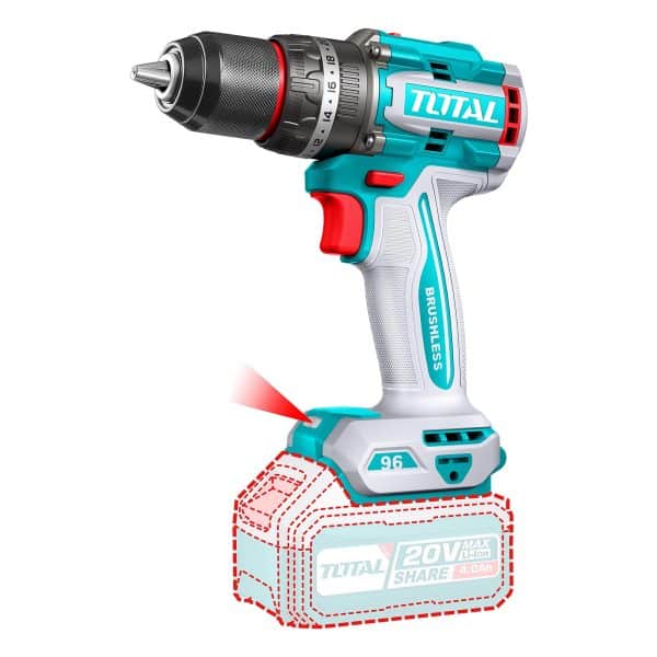 Taladro Atornillador Percutor 20V con 2 Baterías y Cargador Total
