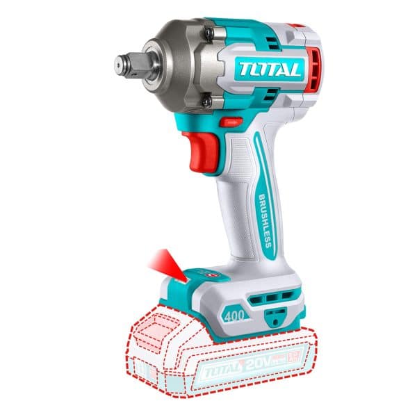 Llave Impacto Brushless 1/2″ 400 Nm con 2 Baterías 2Ah, 20V y Cargador Total