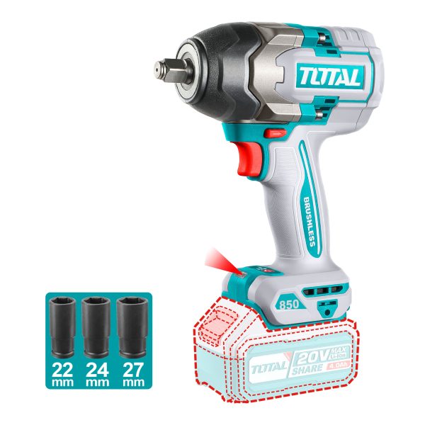 Llave de Impacto Inalámbrico 1/2″ 20V 850NM Total