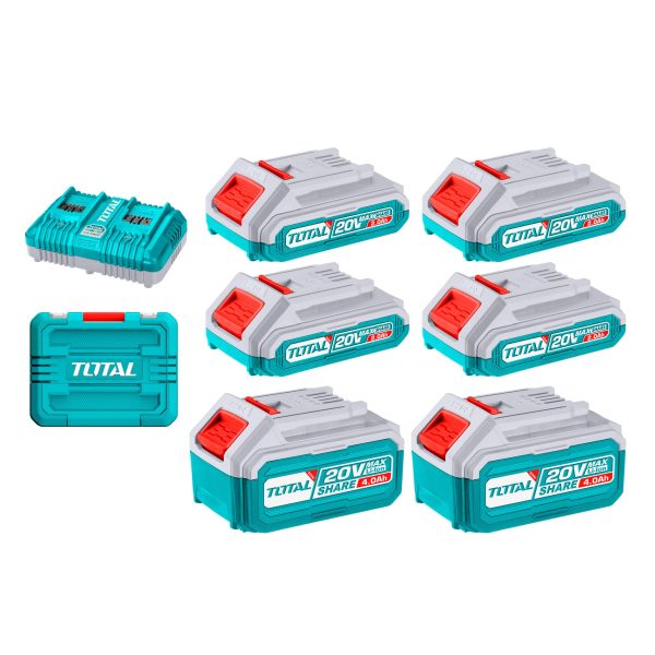 Kit 4 Baterías 2.0 Ah + 2 Baterías 4.0 Ah y Cargador Doble P20S Total