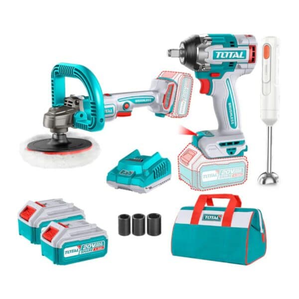 Kit Llave de Impacto 500 Nm, Pulidora y Batidora 20V Total