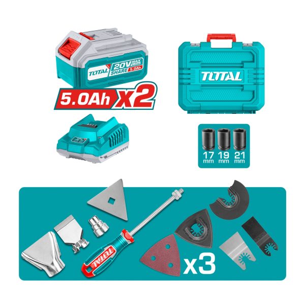 Kit Taladro, Llave de Impacto, Pistola de Calor y Multiherramienta Total