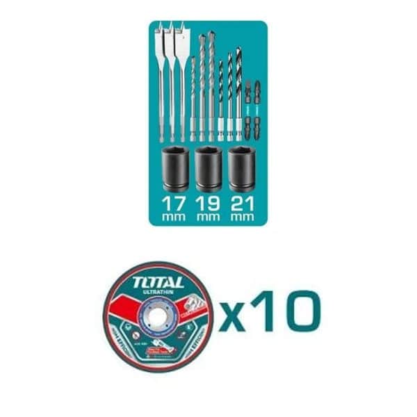 Kit 20V Inalámbrico Llave Impacto, Taladro Percutor, Amoladora y Foco LED, Baterías y Cargador Total