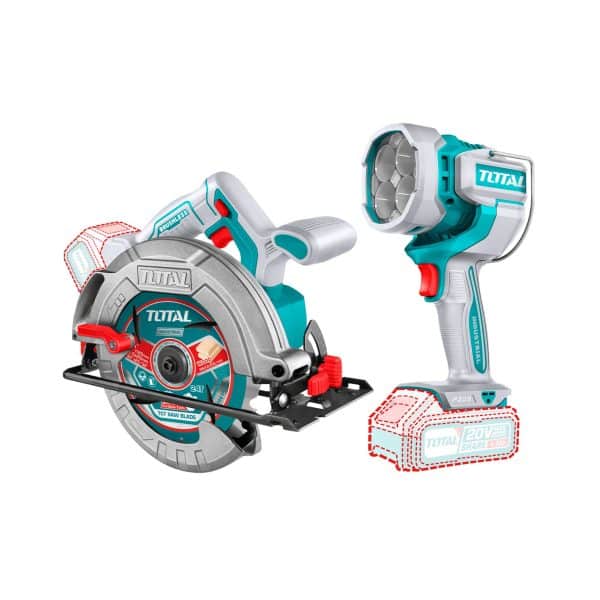 Kit 20V Inalámbrico Taladro, Atornillador, Sierra Circular, Linterna, Baterías y Cargador Total