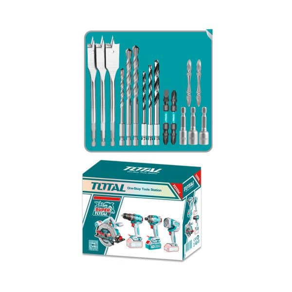 Kit 20V Inalámbrico Taladro, Atornillador, Sierra Circular, Linterna, Baterías y Cargador Total