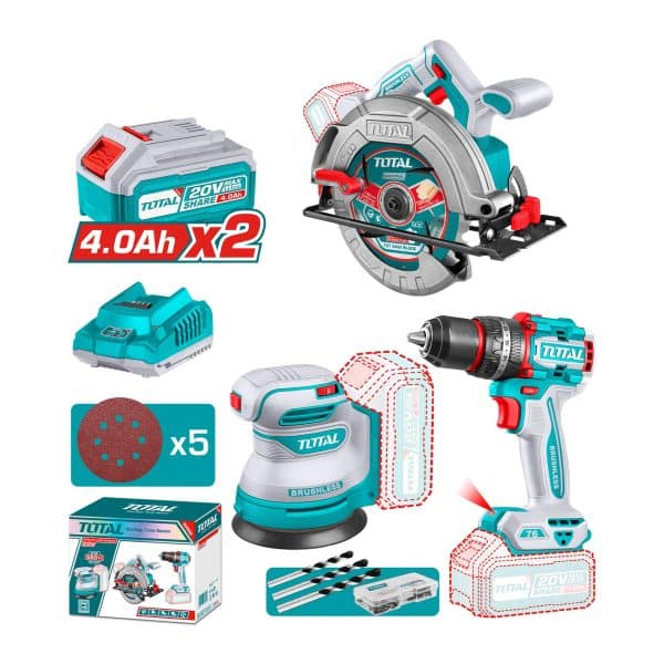 Kit Taladro, Lijadora y Sierra Circular Inalámbrica 20V Total