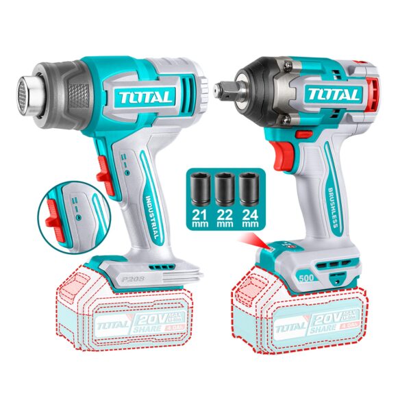 Kit Llave Impacto, Pistola de Calor, Hidrolavadora y Aspiradora 20V Total