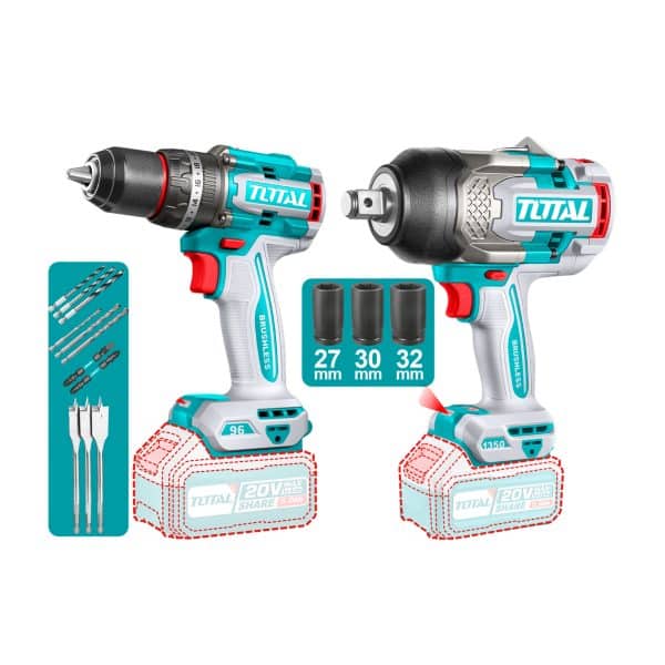 Kit 20 V Llave de Impacto, Taladro y Rotomartillo Inalámbrico Total