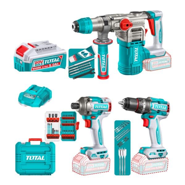 Kit Taladro, Atornillador y Rotomartillo Inalamabricos Total