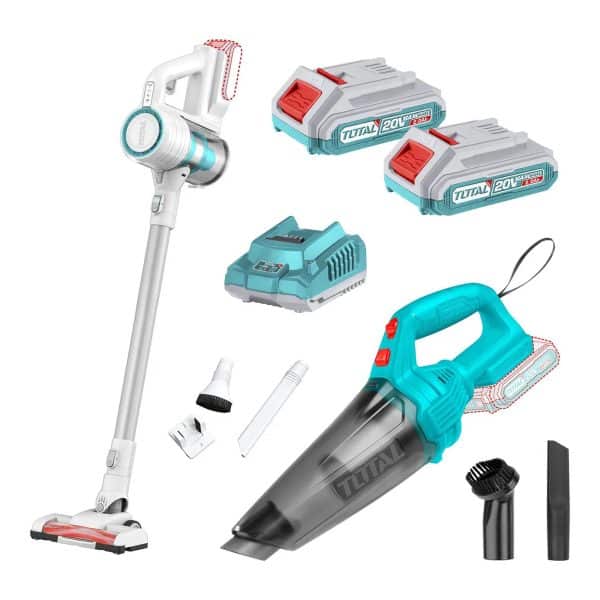 Kit 20V Aspiradora de Mano, Aspiradora Vertical 2 en 1, 2 Baterías, Cargador y Accesorios Total