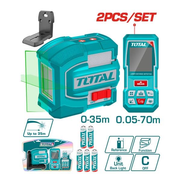 Kit Nivel Láser Verde Autonivelante 35 m con Medidor de Distancia 70 m Total