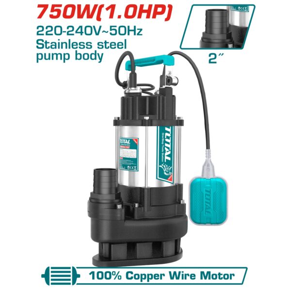 Bomba Sumergible 750W 1hp agua residuales Total